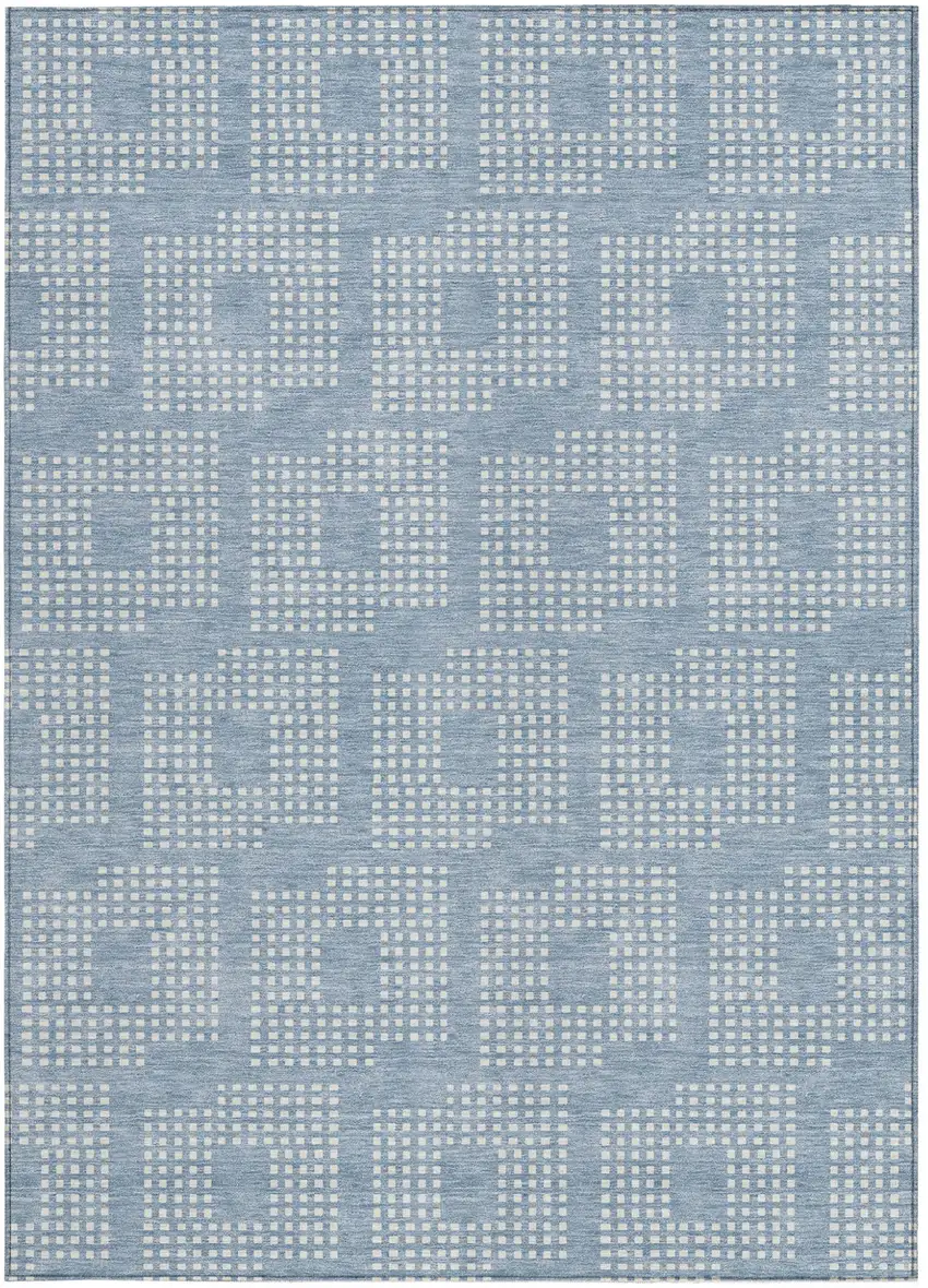Sky Blue And Ivory Geometric Washable Indoor Outdoor Area Rug Photo 7