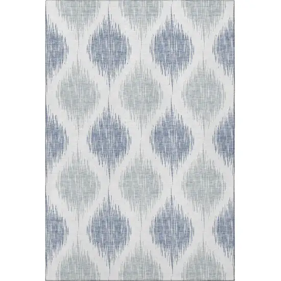 Sky Blue And Ivory Ikat Washable Area Rug With UV Protection Photo 4