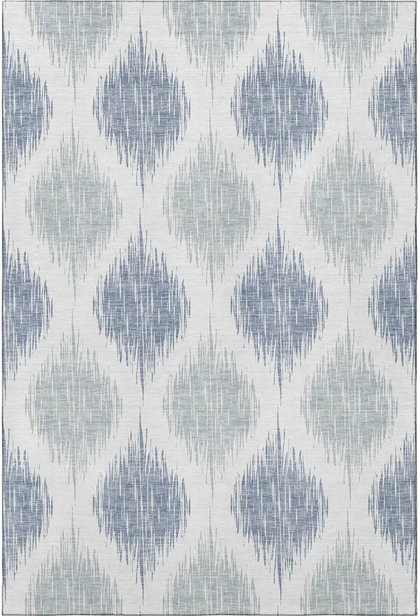 Sky Blue And Ivory Ikat Washable Area Rug With UV Protection Photo 4