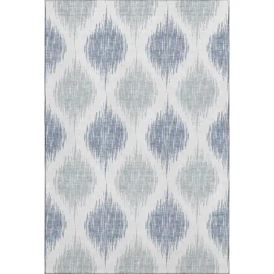 Sky Blue And Ivory Ikat Washable Area Rug With UV Protection Photo 1