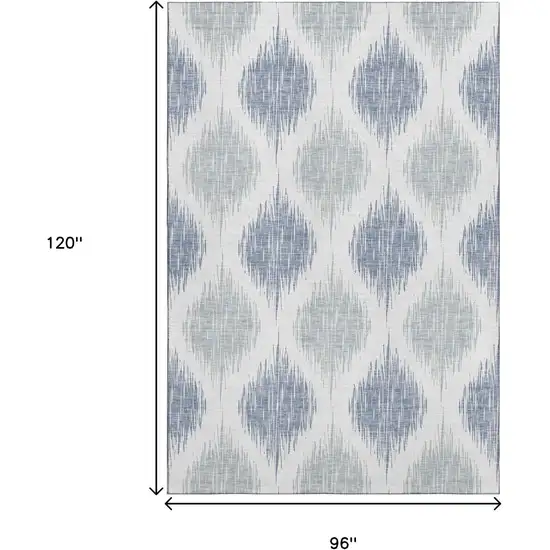 Sky Blue And Ivory Ikat Washable Area Rug With UV Protection Photo 3