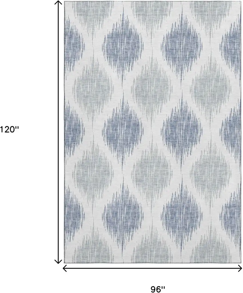 Sky Blue And Ivory Ikat Washable Area Rug With UV Protection Photo 3