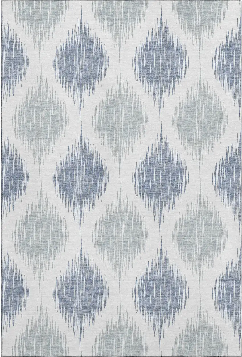 Sky Blue And Ivory Ikat Washable Area Rug With UV Protection Photo 1