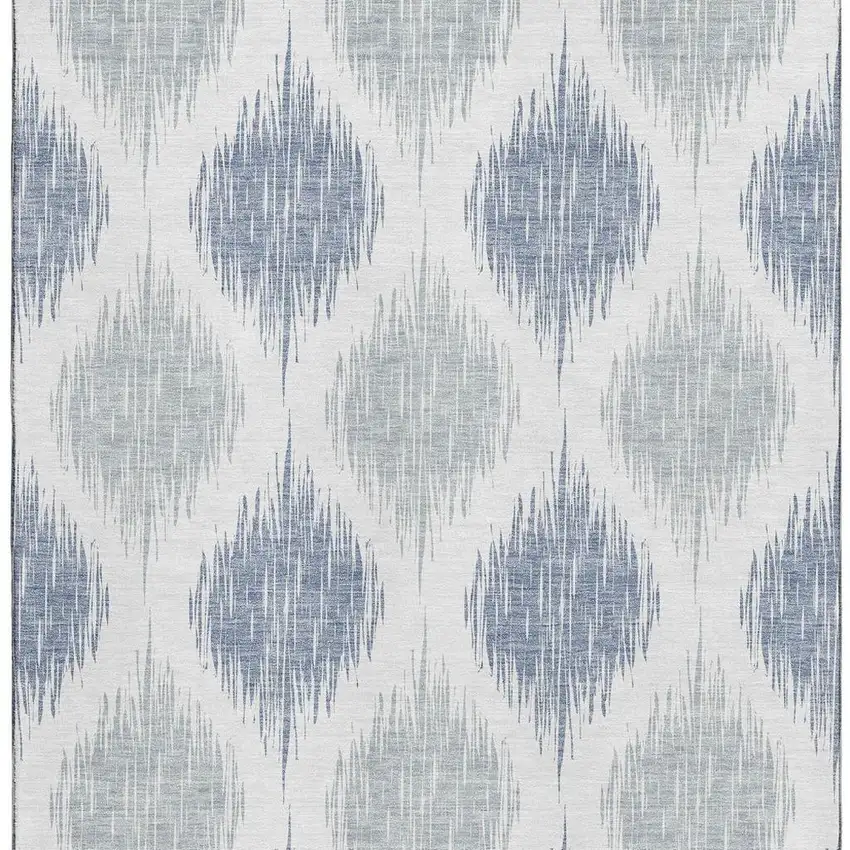 Sky Blue And Ivory Ikat Washable Area Rug With UV Protection Photo 4