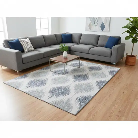 Sky Blue And Ivory Ikat Washable Area Rug With UV Protection Photo 2