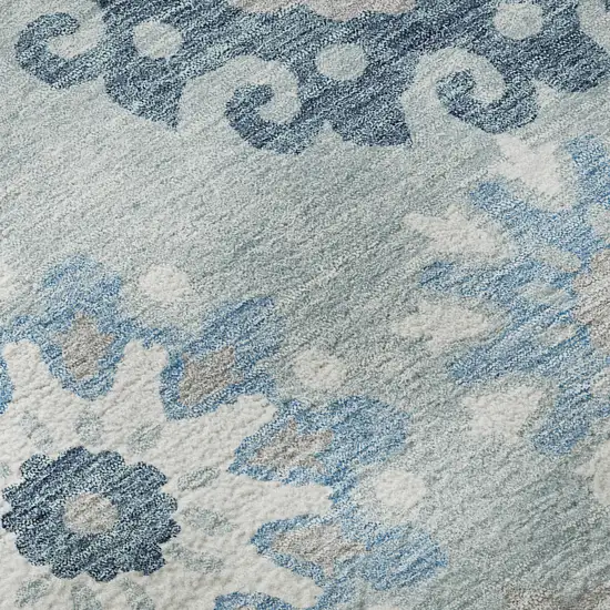 Sky Blue And Ivory Medallion Washable Area Rug With UV Protection Photo 9