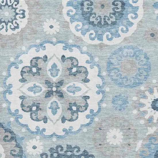 Sky Blue And Ivory Medallion Washable Area Rug With UV Protection Photo 3