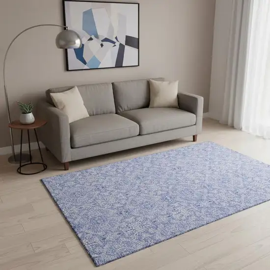 Sky Blue And Ivory Medallion Washable Area Rug With UV Protection Photo 2