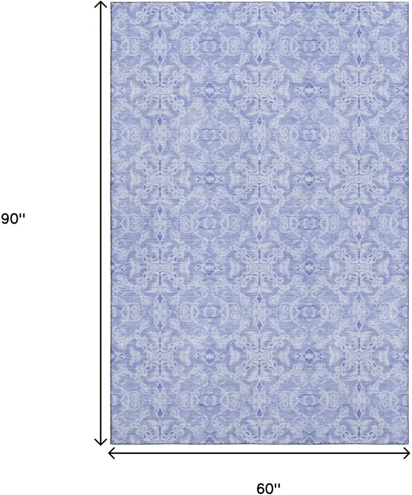 Sky Blue And Ivory Medallion Washable Area Rug With UV Protection Photo 3