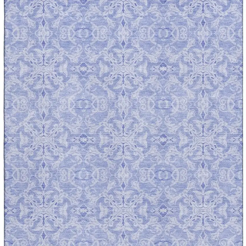 Sky Blue And Ivory Medallion Washable Area Rug With UV Protection Photo 4