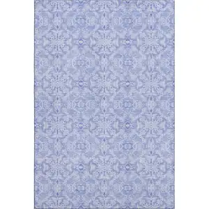 Photo of Sky Blue And Ivory Medallion Washable Area Rug With UV Protection