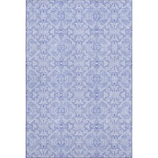 Sky Blue And Ivory Medallion Washable Area Rug With UV Protection Photo 1