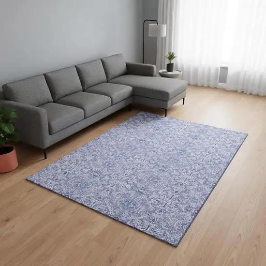 Sky Blue And Ivory Medallion Washable Area Rug With UV Protection Photo 2