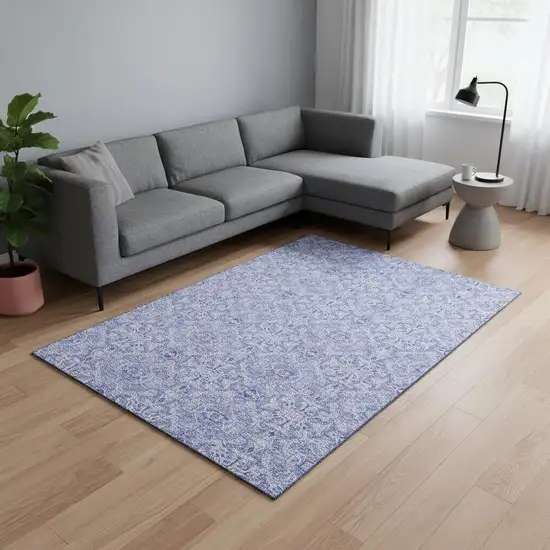 Sky Blue And Ivory Medallion Washable Area Rug With UV Protection Photo 2