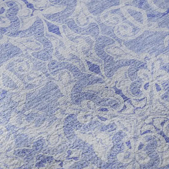 Sky Blue And Ivory Medallion Washable Area Rug With UV Protection Photo 9