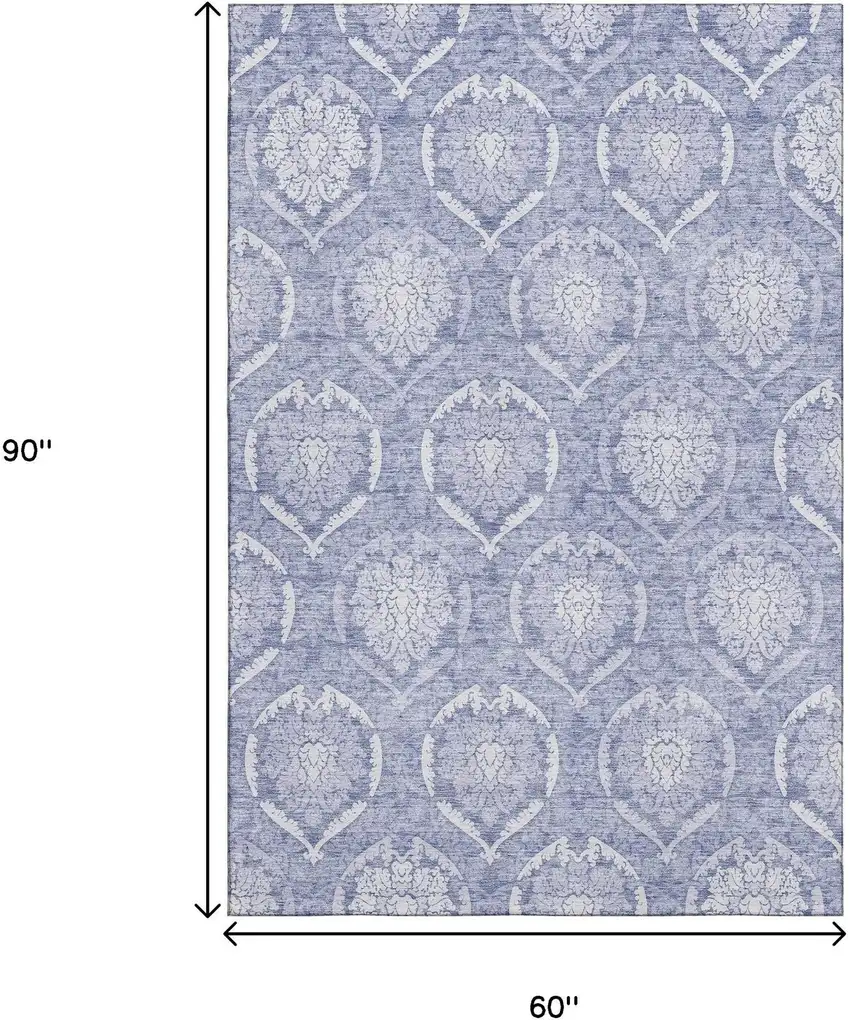 Sky Blue And Ivory Medallion Washable Area Rug With UV Protection Photo 3
