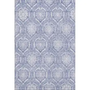 Photo of Sky Blue And Ivory Medallion Washable Area Rug With UV Protection