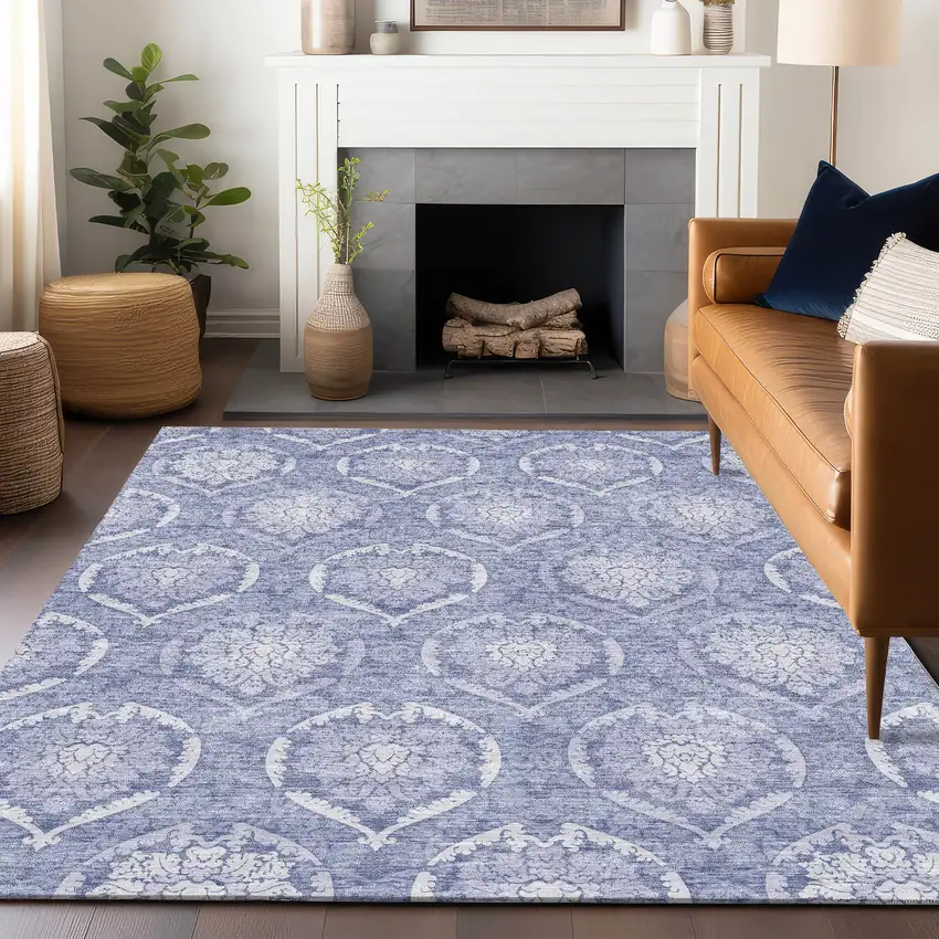 Sky Blue And Ivory Medallion Washable Area Rug With UV Protection Photo 6