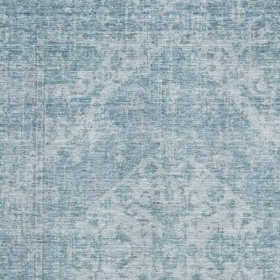 Sky Blue And Ivory Medallion Washable Area Rug With UV Protection Photo 2