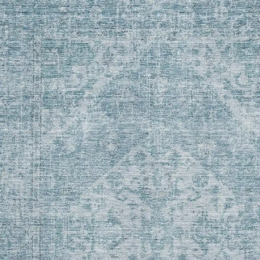 Sky Blue And Ivory Medallion Washable Area Rug With UV Protection Photo 2