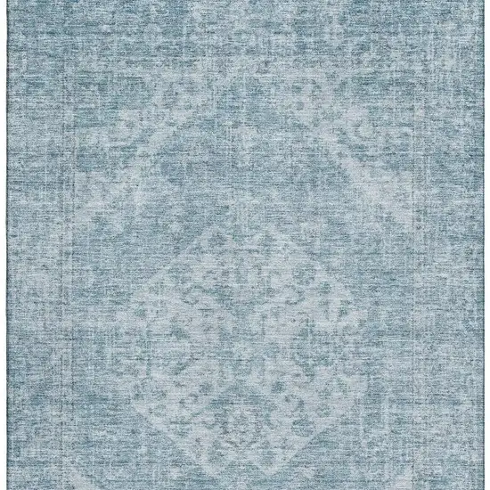 Sky Blue And Ivory Medallion Washable Area Rug With UV Protection Photo 3
