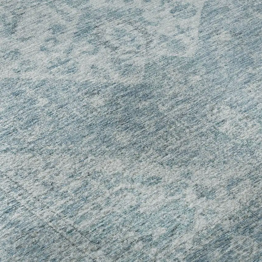 Sky Blue And Ivory Medallion Washable Area Rug With UV Protection Photo 9