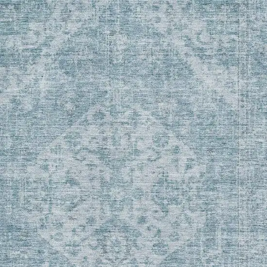 Sky Blue And Ivory Medallion Washable Area Rug With UV Protection Photo 2