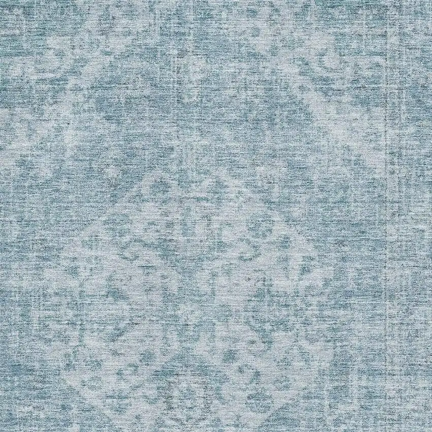 Sky Blue And Ivory Medallion Washable Area Rug With UV Protection Photo 2