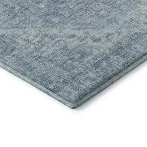 Photo of Sky Blue And Ivory Medallion Washable Area Rug With UV Protection