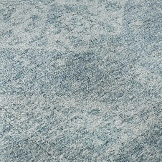 Sky Blue And Ivory Medallion Washable Area Rug With UV Protection Photo 8