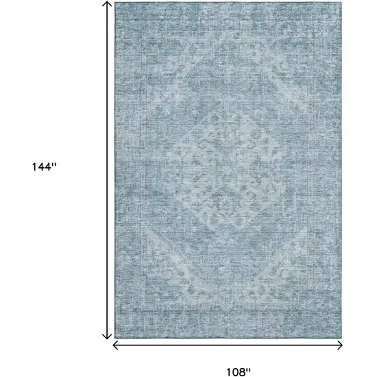 Sky Blue And Ivory Medallion Washable Area Rug With UV Protection Photo 9