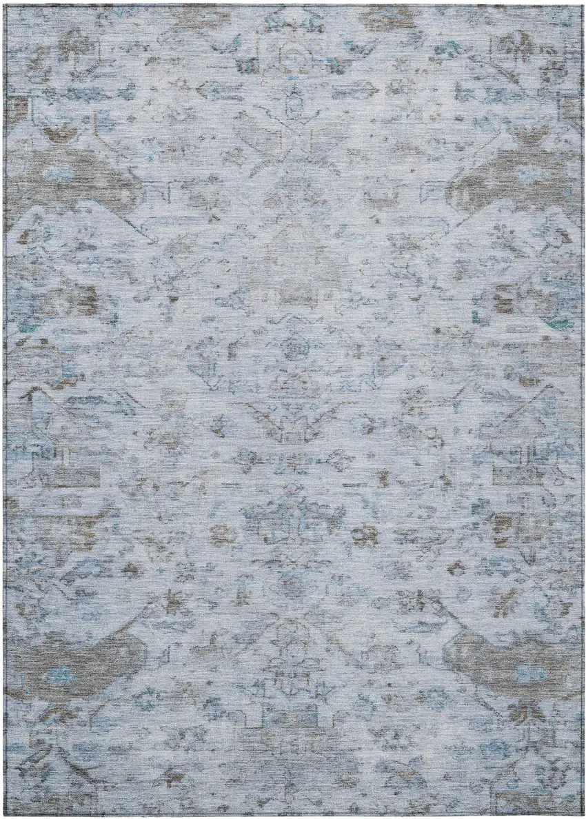 Sky Blue And Ivory Medallion Washable Indoor Outdoor Area Rug Photo 2
