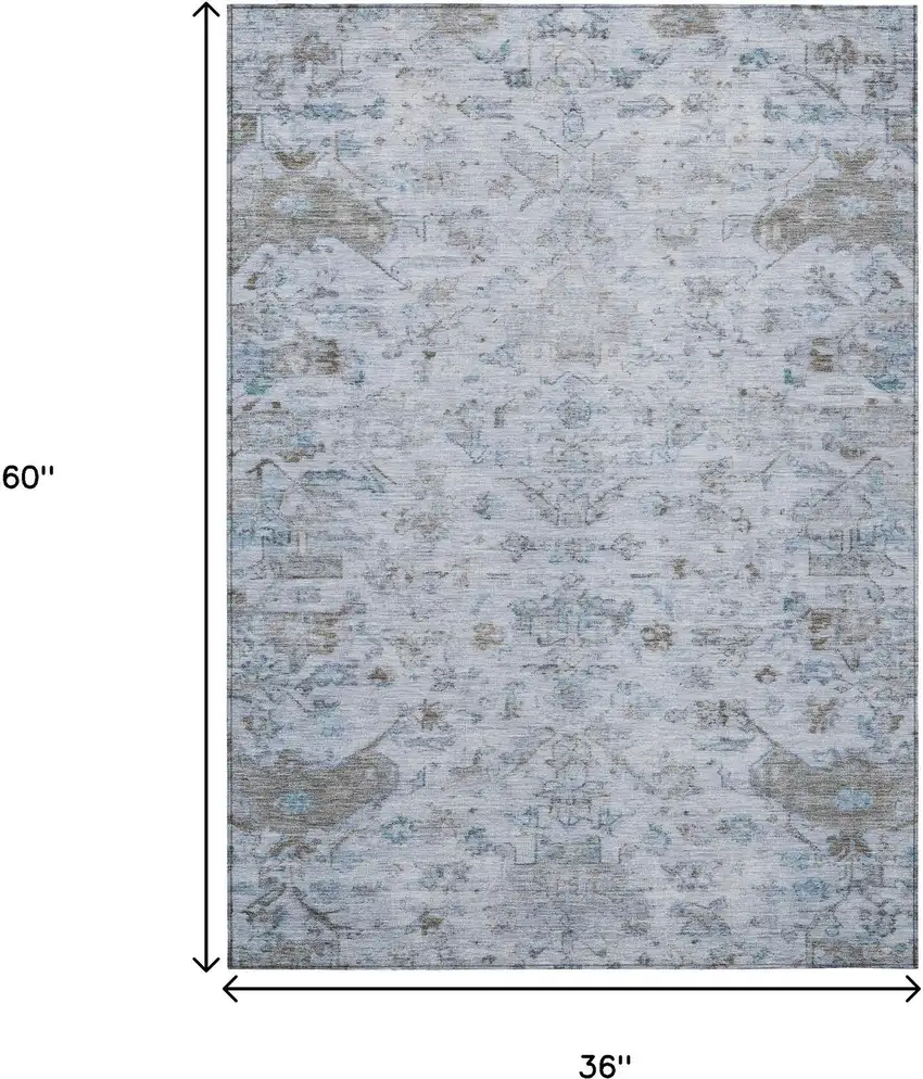 Sky Blue And Ivory Medallion Washable Indoor Outdoor Area Rug Photo 3