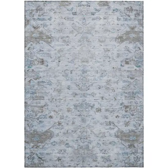 Sky Blue And Ivory Medallion Washable Indoor Outdoor Area Rug Photo 2