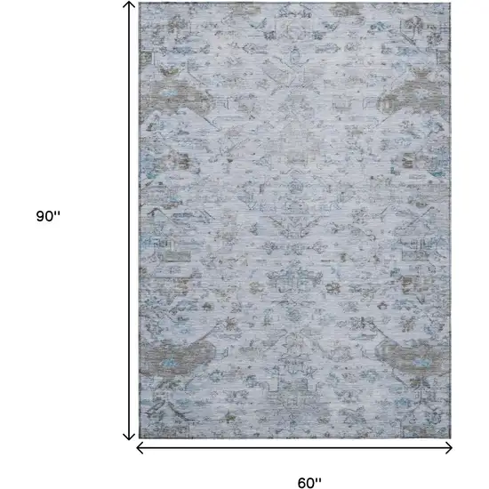 Sky Blue And Ivory Medallion Washable Indoor Outdoor Area Rug Photo 3