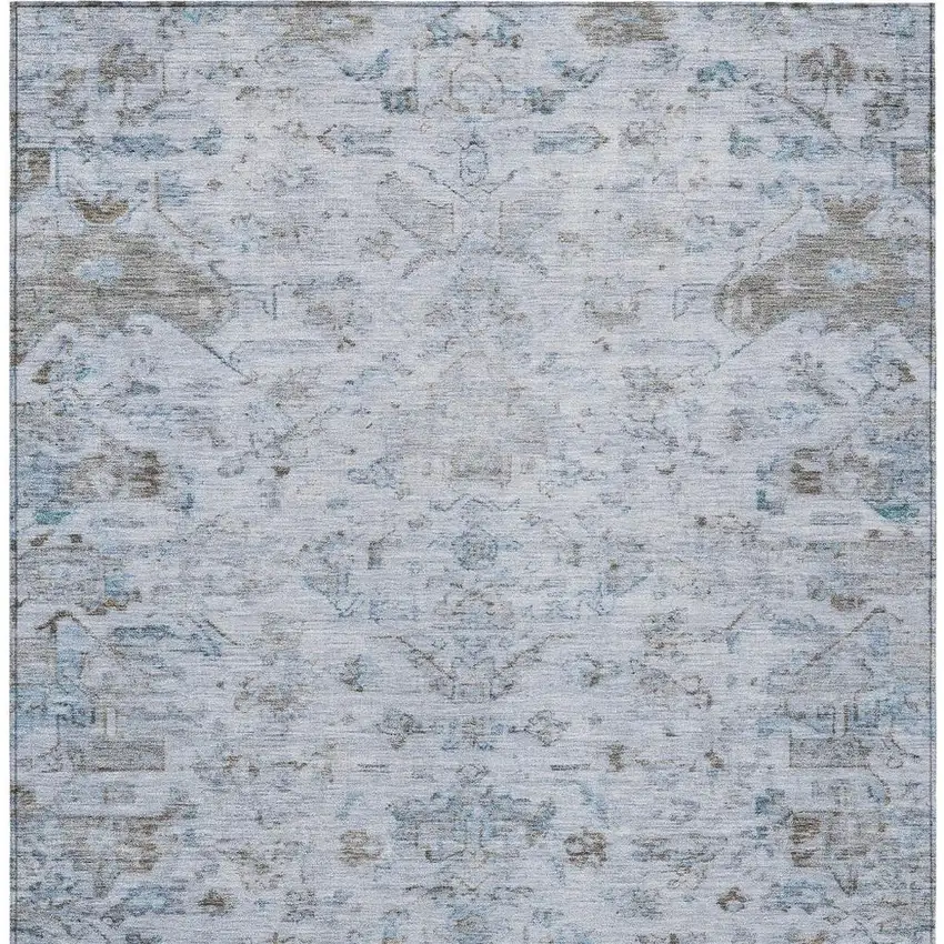 Sky Blue And Ivory Medallion Washable Indoor Outdoor Area Rug Photo 4