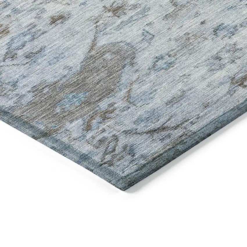 Sky Blue And Ivory Medallion Washable Indoor Outdoor Area Rug Photo 7