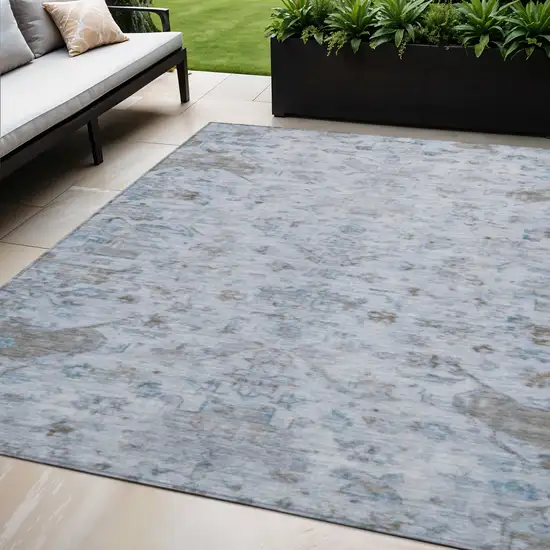 Sky Blue And Ivory Medallion Washable Indoor Outdoor Area Rug Photo 1
