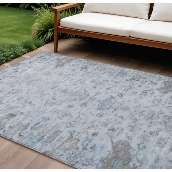 Sky Blue And Ivory Medallion Washable Indoor Outdoor Area Rug Photo 1