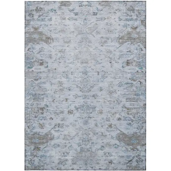 Sky Blue And Ivory Medallion Washable Indoor Outdoor Area Rug Photo 5