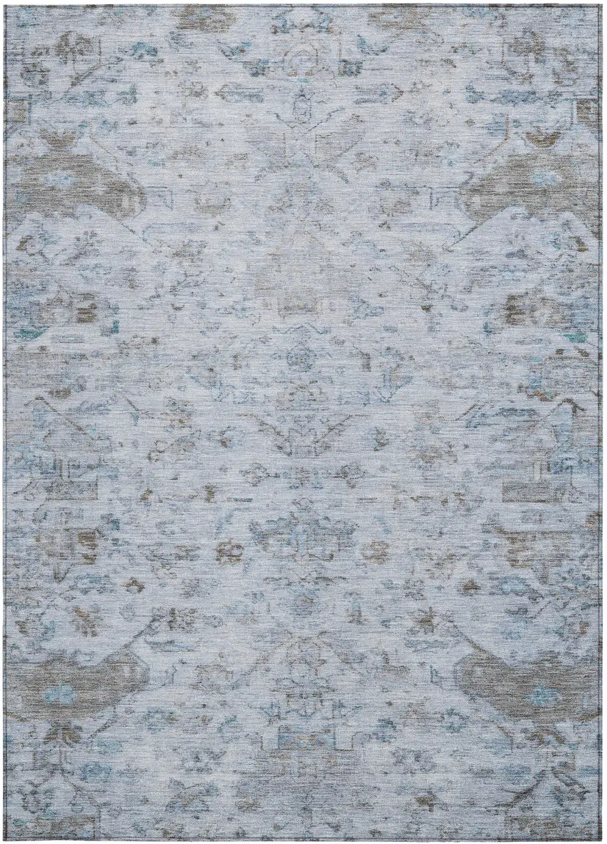Sky Blue And Ivory Medallion Washable Indoor Outdoor Area Rug Photo 5