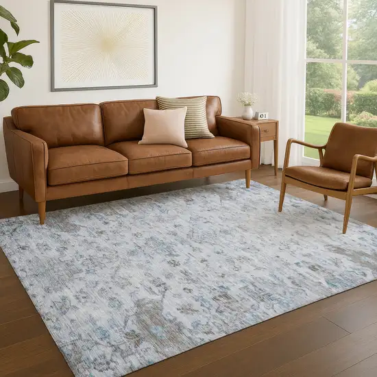 Sky Blue And Ivory Medallion Washable Indoor Outdoor Area Rug Photo 9