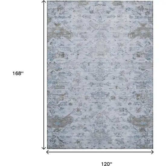 Sky Blue And Ivory Medallion Washable Indoor Outdoor Area Rug Photo 3