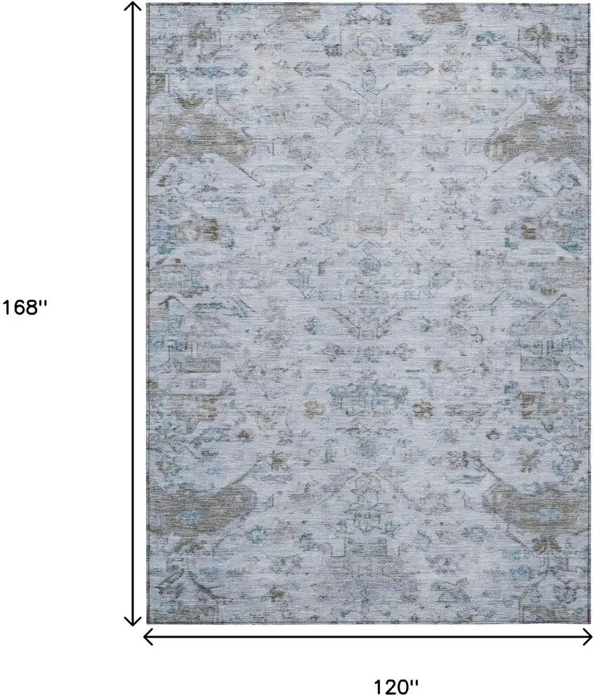 Sky Blue And Ivory Medallion Washable Indoor Outdoor Area Rug Photo 3