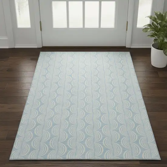 Sky Blue And Ivory Ogee Washable Area Rug With UV Protection Photo 2