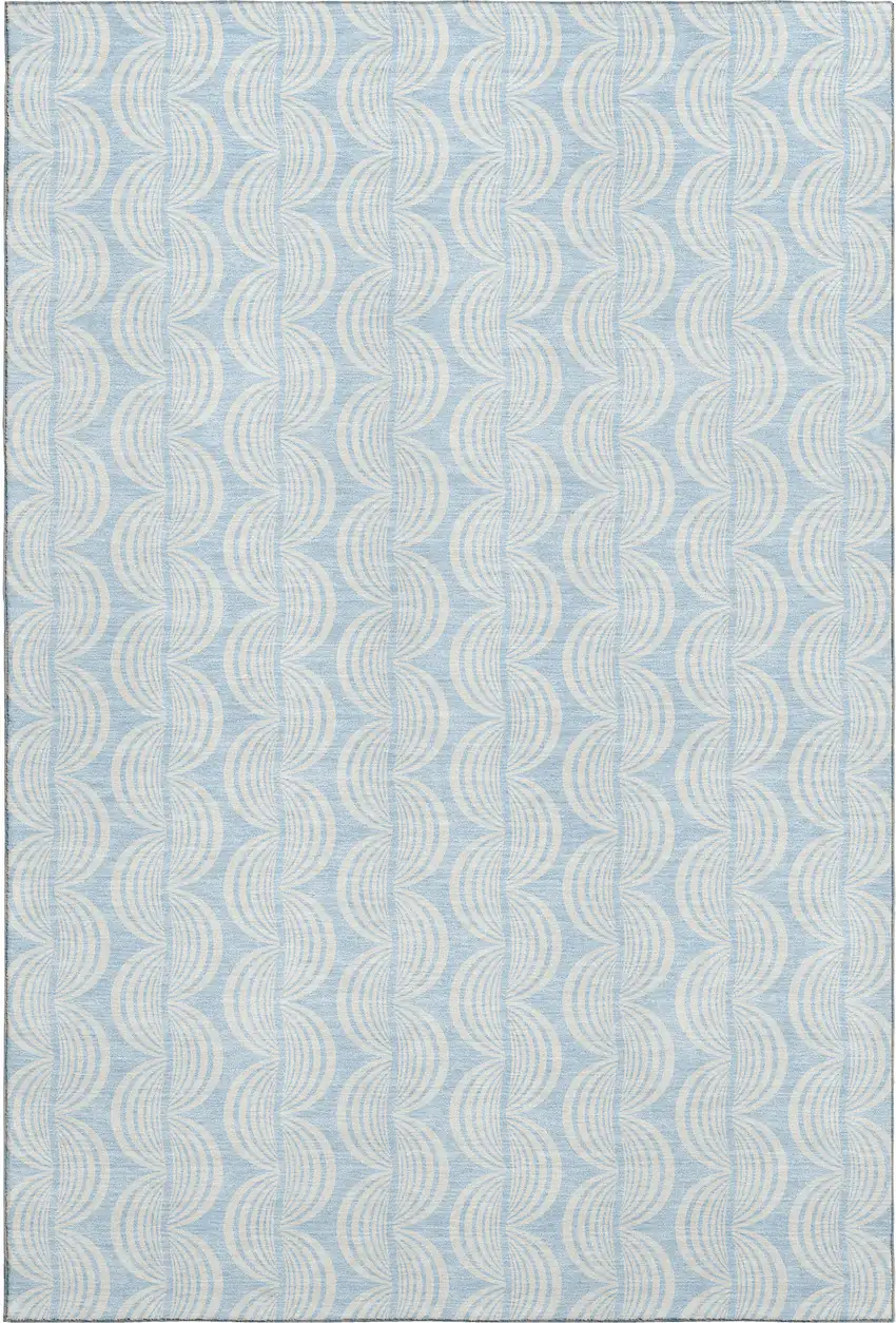 Sky Blue And Ivory Ogee Washable Area Rug With UV Protection Photo 1
