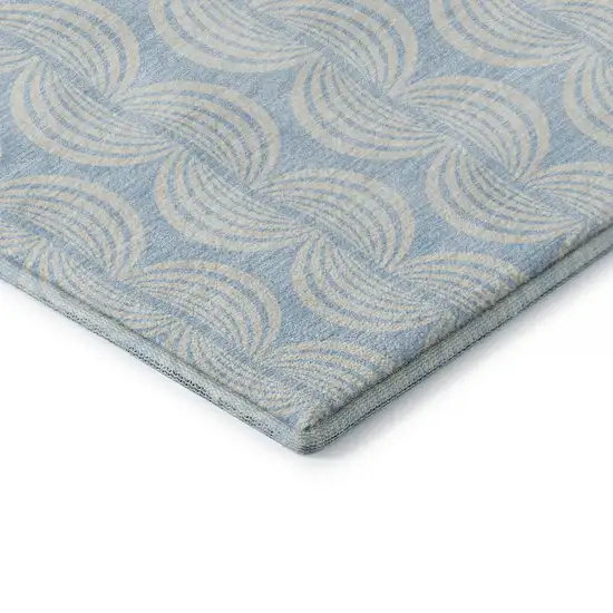 Sky Blue And Ivory Ogee Washable Area Rug With UV Protection Photo 6