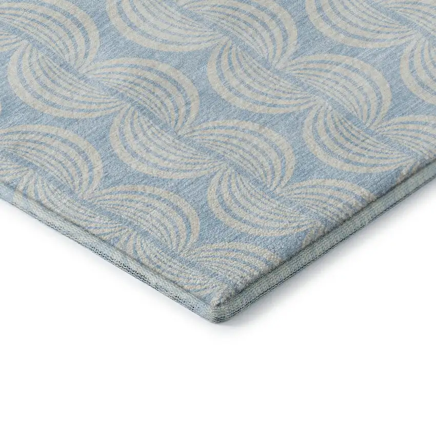 Sky Blue And Ivory Ogee Washable Area Rug With UV Protection Photo 6