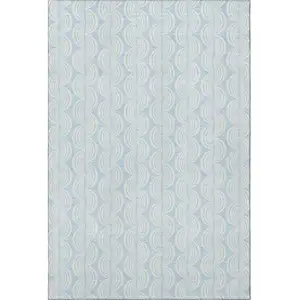 Photo of Sky Blue And Ivory Ogee Washable Area Rug With UV Protection