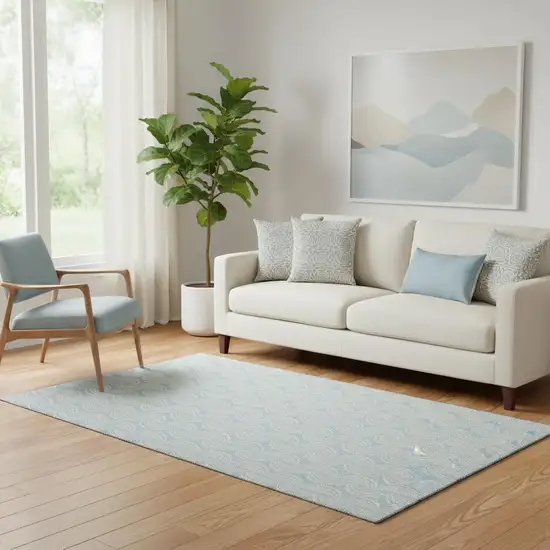 Sky Blue And Ivory Ogee Washable Area Rug With UV Protection Photo 2